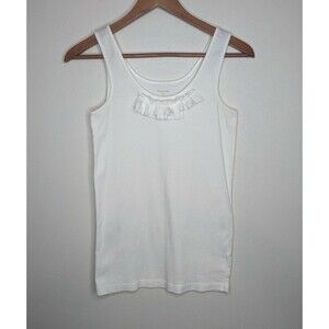 Garnet Hill Tank Top White Cotton XS Ruffle Trim